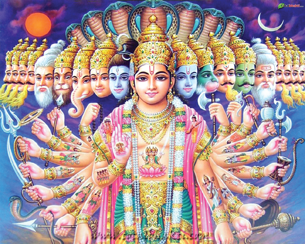 힌두교를 대표하는 삼신(三神) 가운데 하나인 비슈누(Vishnu)의 형상이다. 힌두교에서 브라흐마(Brahma)는 창조신이고, 비슈누(Vishnu)는 수호신이며, 시바(Shiva)는 파괴신이다. 대승불교의 관세음보살은 힌두교의 신 비슈누에서 유래한 것이다.