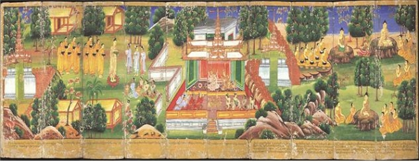 부처님의 일생을 두꺼운 종이에 그린 그림(버마)