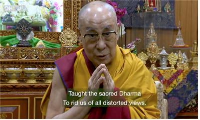 테베트의 정신적 지도자 달라이 라마의 축하 영상 메시지.