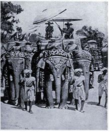 카니슈카 대왕이 코끼리를 타고 불상에 경배하는 상상도