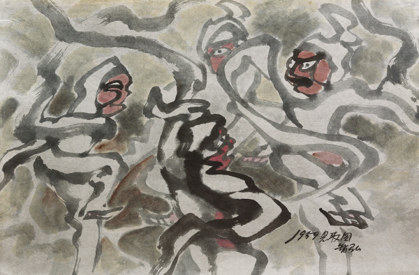 탈춤, 1959 한지에 담채(반추상), 47×71.
