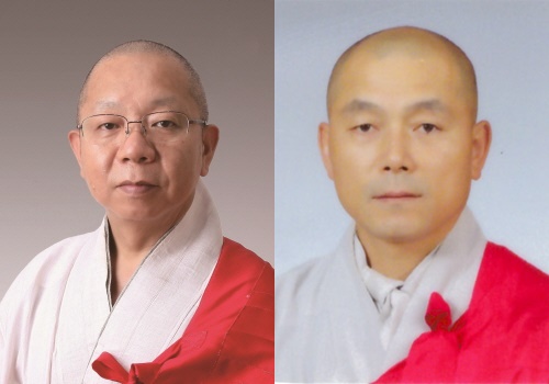 전국시도교구종무원장에 새로이 선출된 지허 스님(사진 왼쪽)과 부의장 영범 스님.