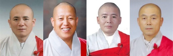 사진 왼쪽부터 교육원장 재홍 스님, 포교원장 능해 스님, 총무원 행정부원장 도성 스님, 재경부원장 영범 스님.
