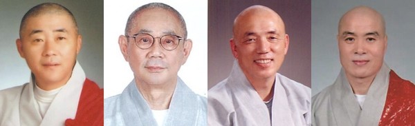 사진 왼쪽부터 대변인 성천 스님, 교육원부원장 지관 스님, 고시위원장 휴완 스님, 중앙선거관리위원장 정운 스님.