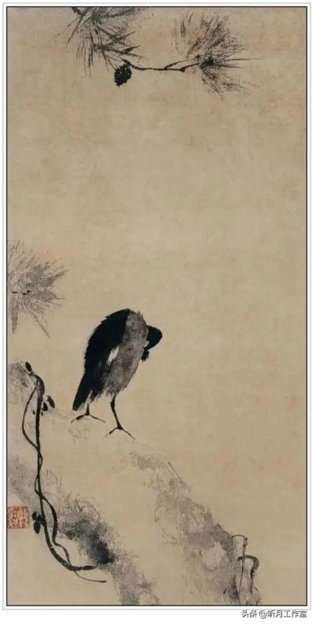 목계, 송수팔가도, 지본, 수묵 78.5×39cm，일본 동경국립박물관 소장.