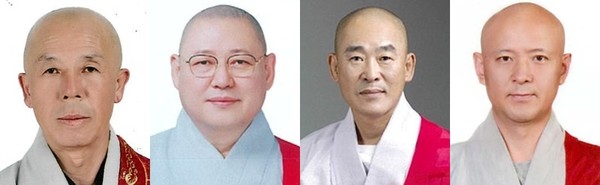 사진 왼쪽부터 중앙선거관리위원회 부위원장 지만 스님, 호법위원 동산 스님, 호법위원 지행 스님, 초심위원 준범 스님.