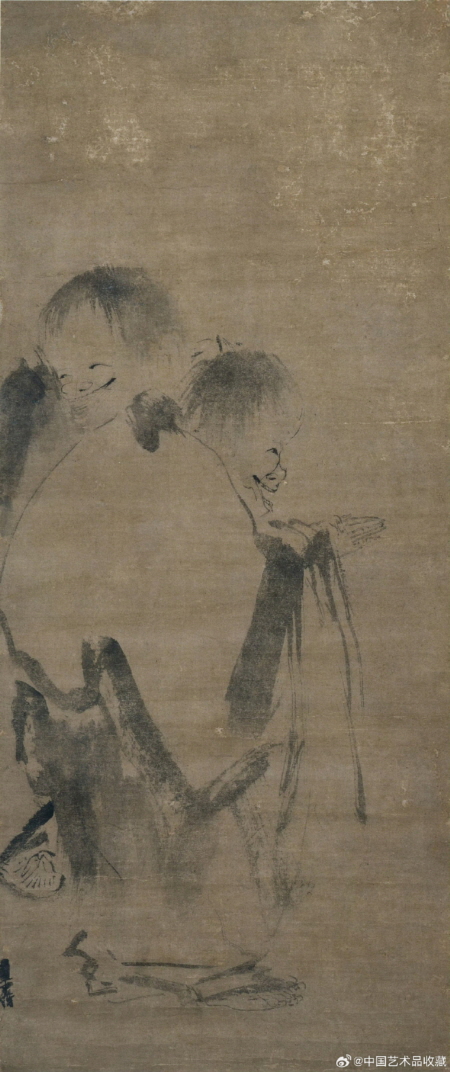 양해, 한산습득도, 82.13 × 33.1cm 지본, 수묵 , 일본MOA미술관 소장.