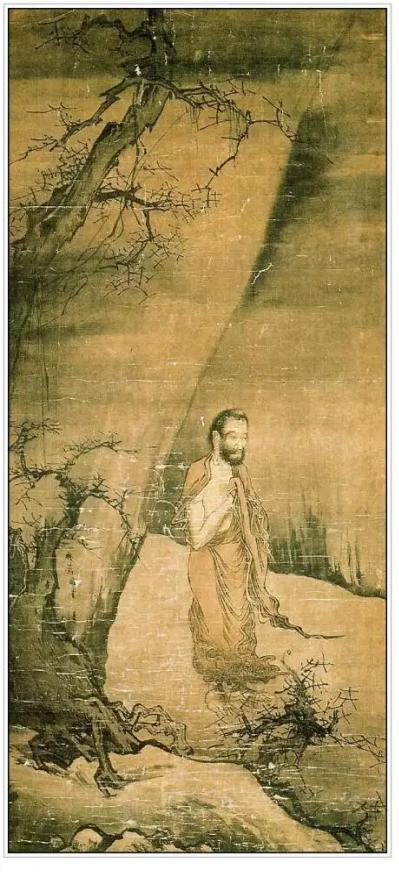 양해, 출산석가도, 117.6 × 52cm 견본, 설색, 일본 도쿄국립박물관 소장.